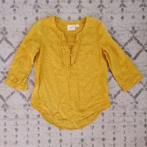 Maeve by Anthropologie Linen Yellow 3/4 sleeve top Sz 00
